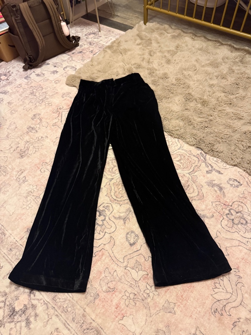NWT Lane 201 Black Velvet Wide-Leg Flare Pants